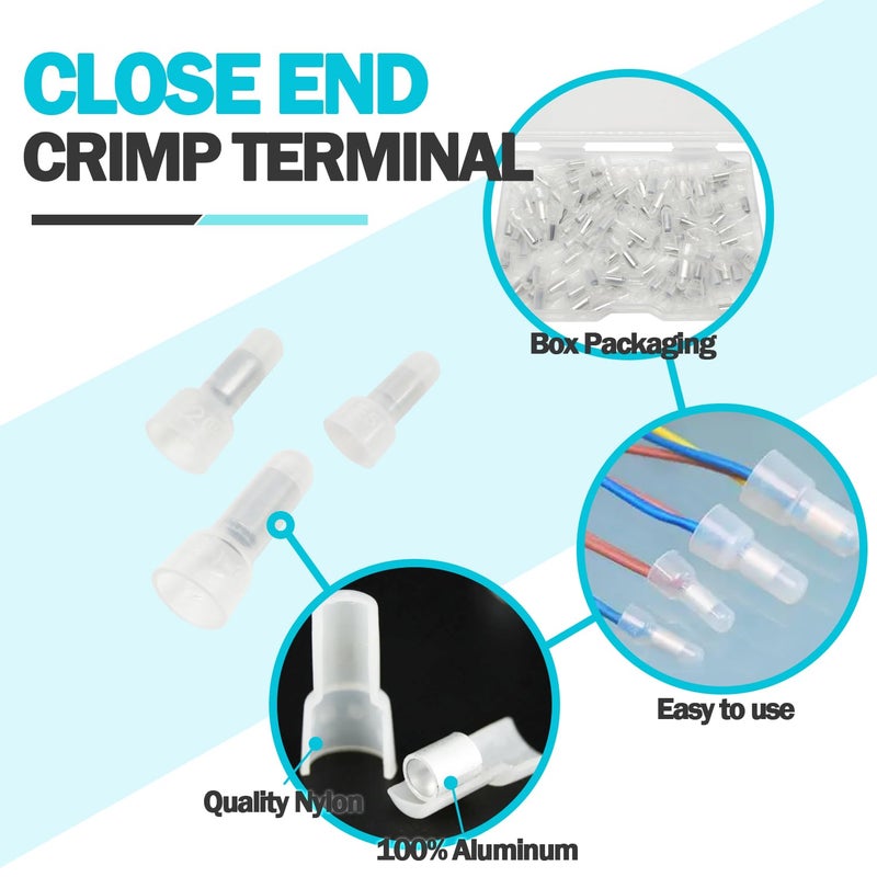 Tugermoola 100PCS Nylon Closed End Crimp Terminal 16-14AWG Wire End Caps Electrical Car Audio Wire Connectors CE2 - Image 3